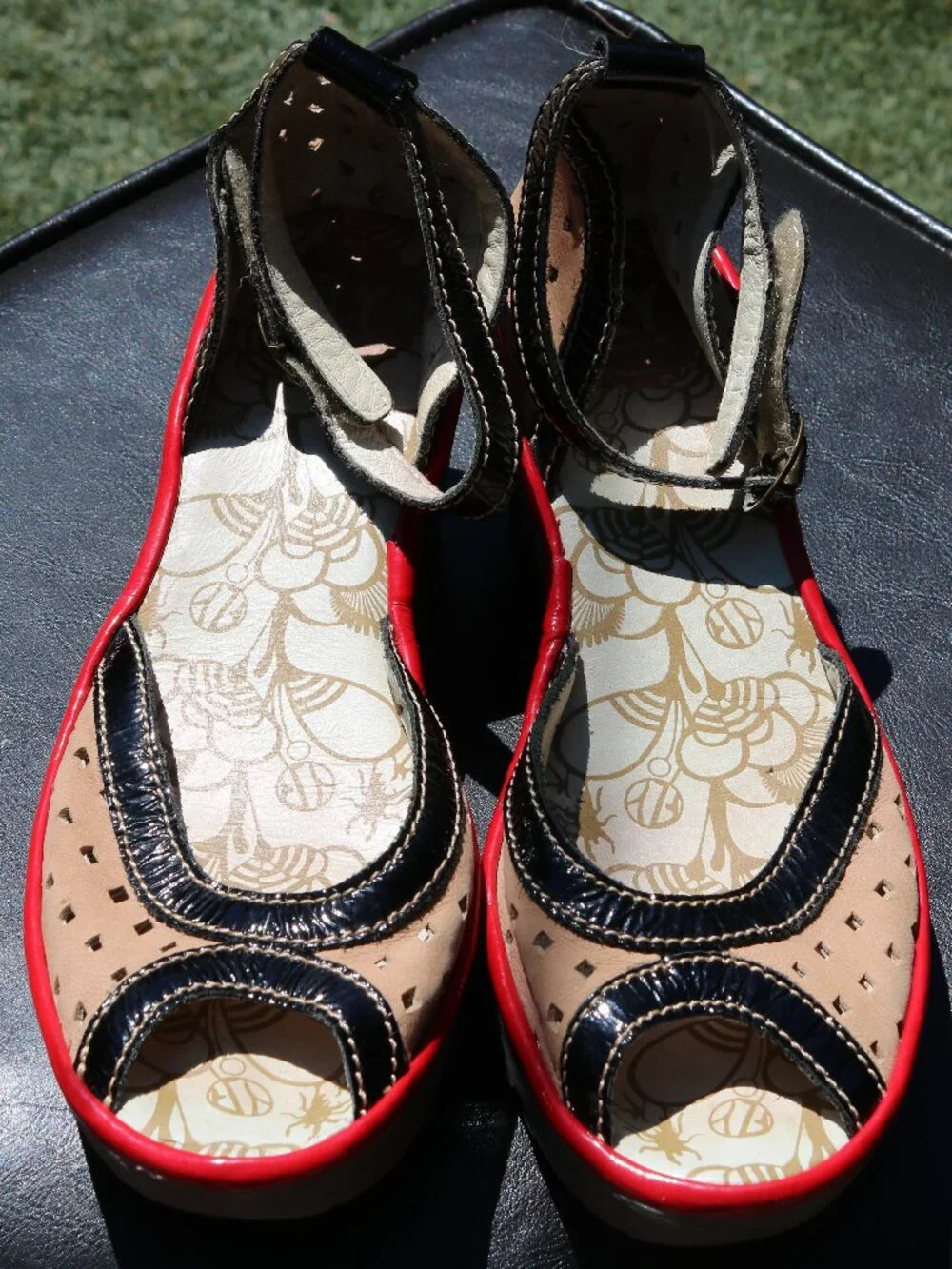 FLY LONDON Ydel Sandals Perforated Wedge Heels Shoes Leather